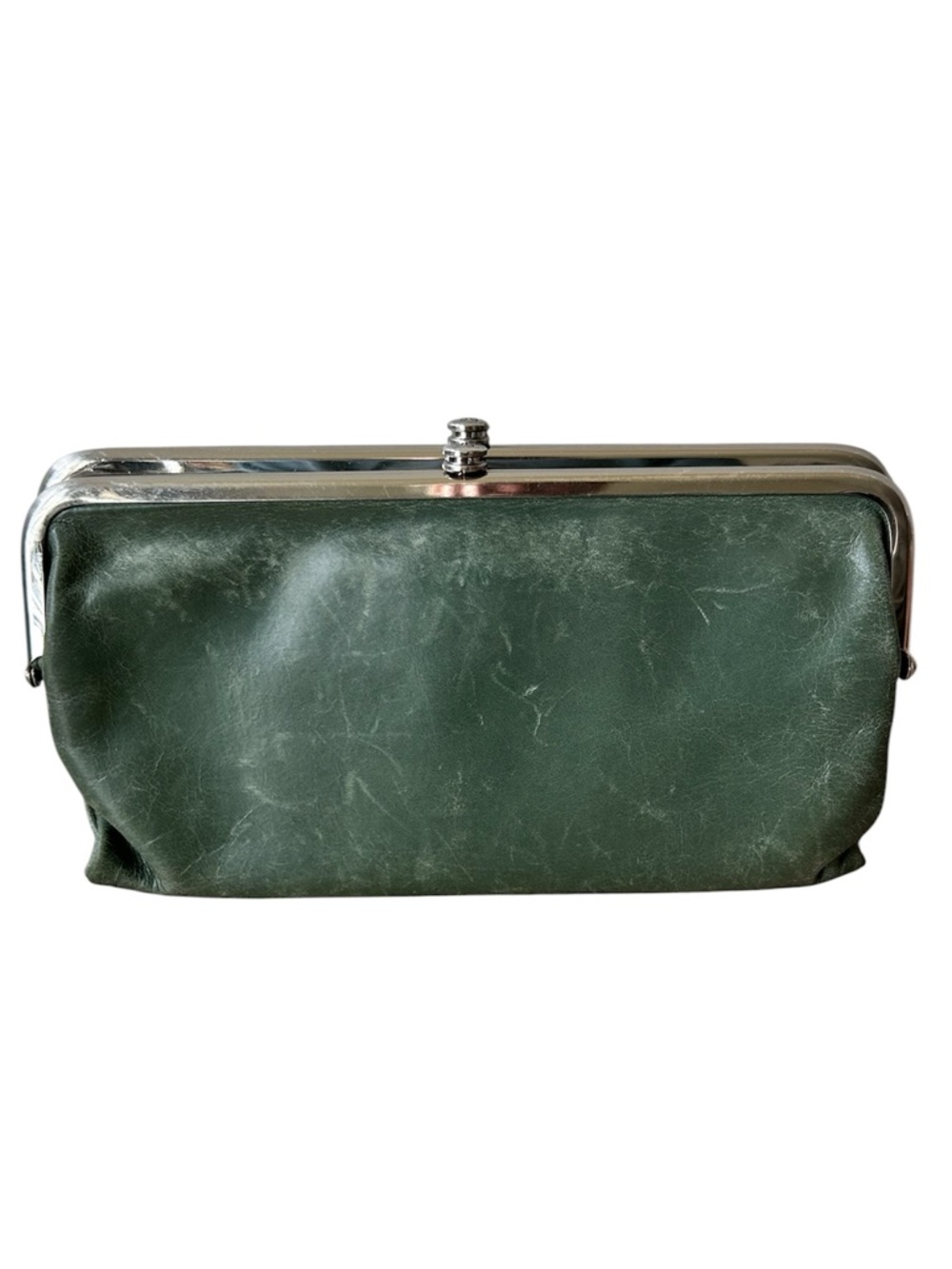 Hobo Distressed Olive Green Double Clasp Leather Wallet